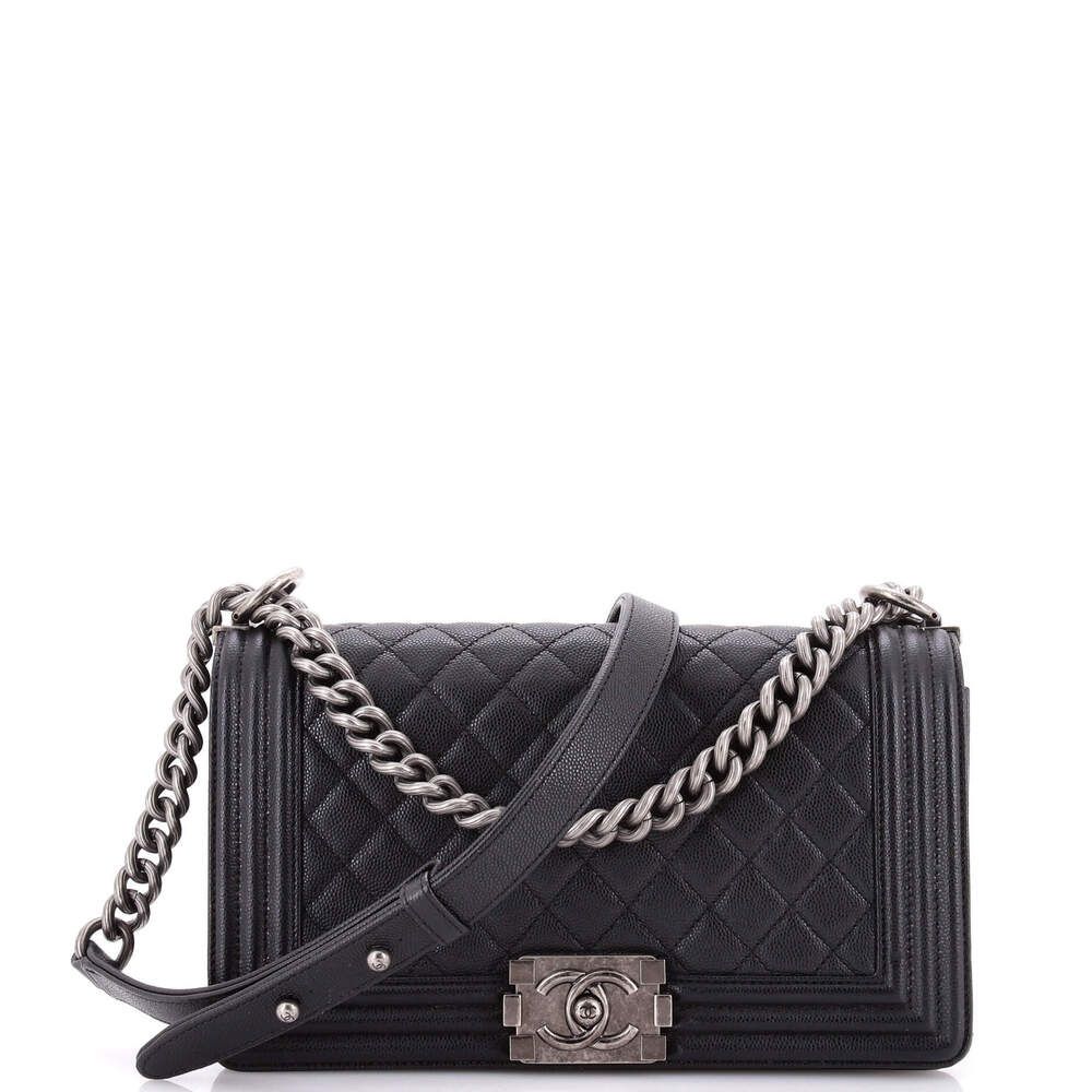 Chanel Old Medium Boy Flap Bag Quilted Caviar